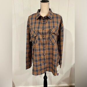 Daisy Street Oversized Orange & Blue Plaid Shirt with Chest Pockets NWT size L